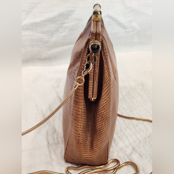 Gucci Lizard Exotic Leather Evening Bag Chain Purse Shoulder Crossbody Carmel - Picture 3 of 12